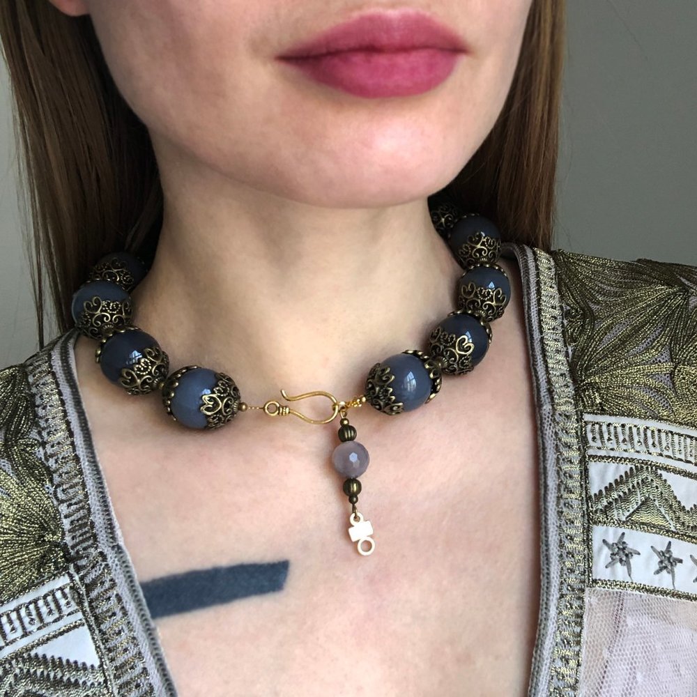 Large stone necklace handmade, super chunky gemstone bead statement necklace